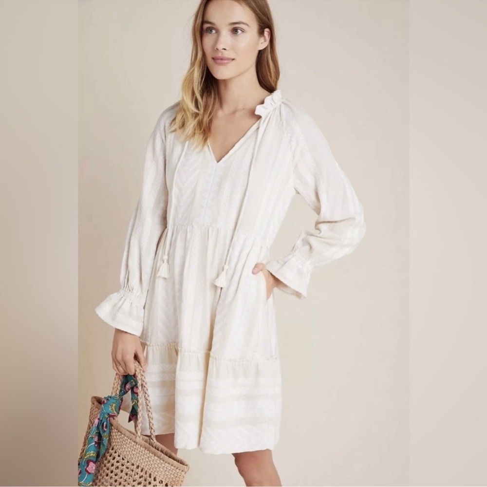 Anthropologie Maeve Dominique Tunic Dress Creme‎ White size Medium Petite